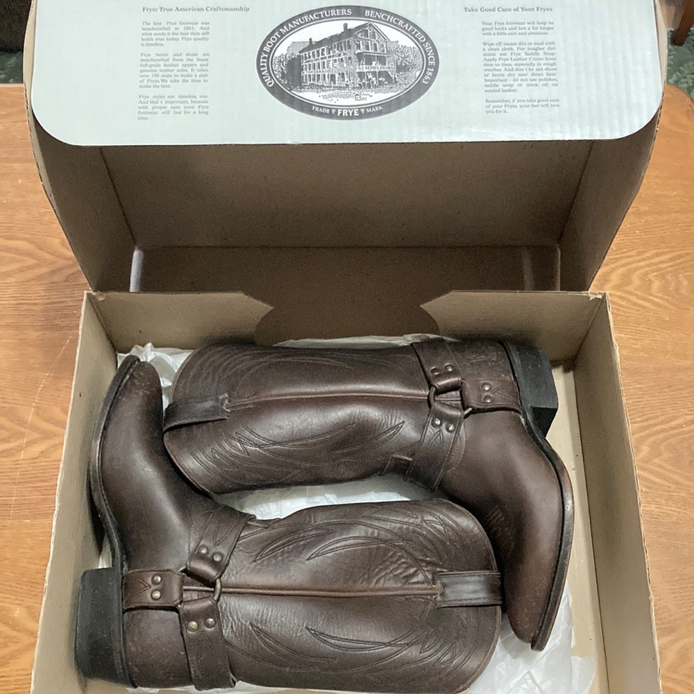 Frye Women’s Benchcrafted Billy Harness Espresso Leather Boots (8.5) Regular